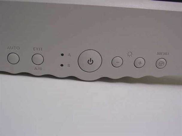 Samsung SyncMaster 770TFT — close-up of front panel controls: AUTO, EXIT/A/B, channel indicators, power button, brightness, and MENU buttons