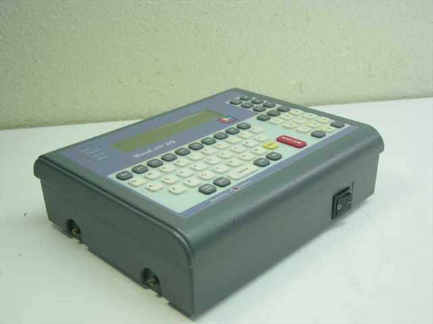 Intermec MaxiLAN DX200S barcode terminal – angled front-left view showing LCD display, QWERTY keyboard, and gray housing with power switch on right side