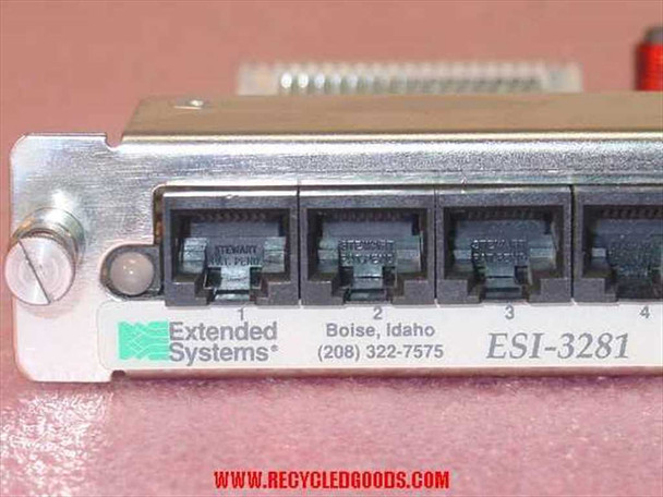 Extended Systems ESI-3281 front panel close-up — ports 1 through 4 with ExtendedLink label and Boise Idaho address
