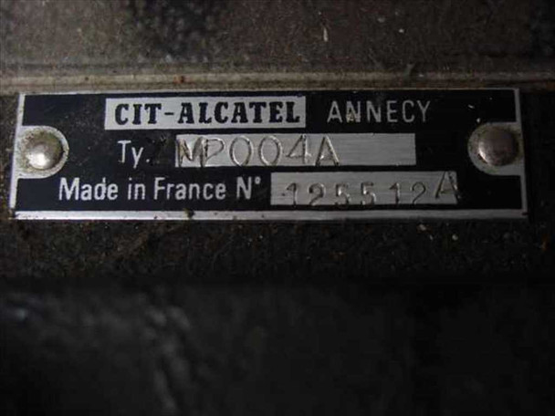 CIT-Alcatel nameplate on pump base — Type MP004A, Made in France, Serial No. 425512A, Annecy