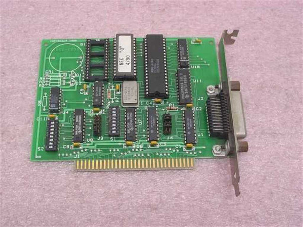 GPIB ISA card 01000-60300 reverse-angle front view showing NEC 40-pin controller IC and crystal oscillator on PCB