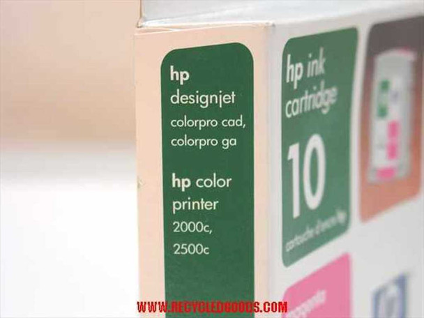 HP C4843A Ink Cartridge 10 Magenta – side panel showing compatibility with DesignJet ColorPro CAD, ColorPro GA, HP Color Printer 2000c and 2500c