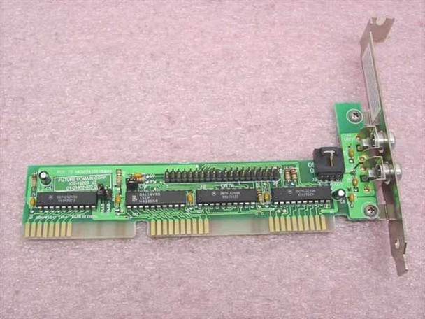 Future Domain IDE-16003 ISA controller card – component side showing three ICs, IDE header connector, and RCA audio jacks on bracket
