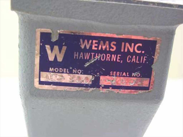 Wems Inc. Hawthorne California nameplate showing Model No. MP100 and serial number