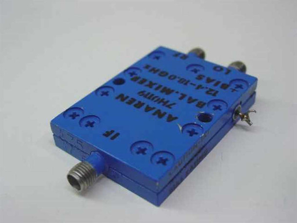 Anaren 7H0119 Balanced Mixer – angled reverse/side view showing LO, RF, IF label markings and two SMA connectors on blue housing