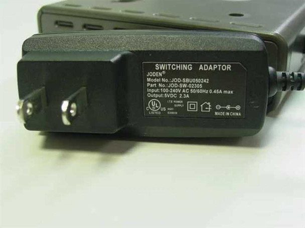 Joden switching power adapter JOD-SW-02305 included with D-Link DI-614+, rated 100-240V AC input, 5VDC 2.3A output