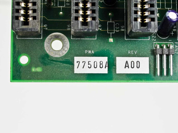 Dell 77508A riser card close-up of PWA label showing part number 77508A and revision A00