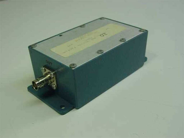 2.0 MHz 5-Pole Bessel Low Pass Filter – blue aluminum enclosure with BNC output connector and spec label on top, three-quarter view