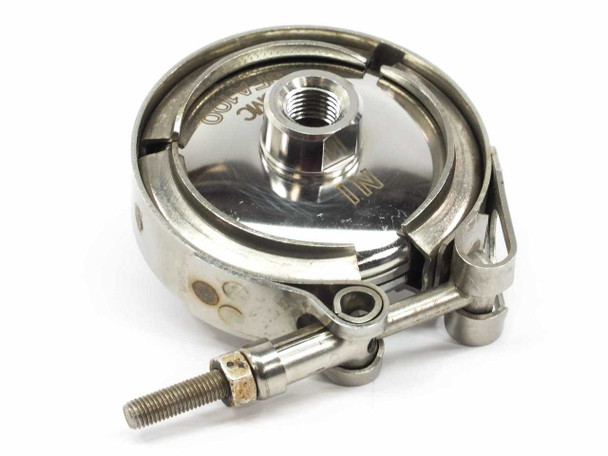 SMC SFA100 disc-type clean gas filter cartridge – angled top view showing 1/4 FNPT inlet port and stainless V-band clamp assembly
