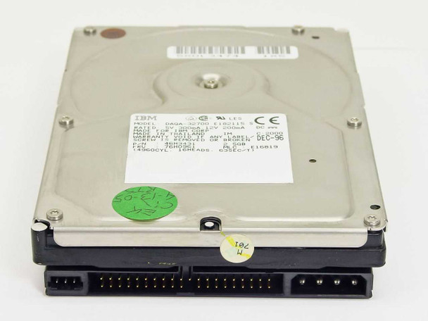 IBM DAQA-32700 3.5-inch IDE hard drive – side view showing IDE interface connector and partial label with specifications