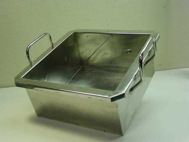 Stainless steel portable sink basin — top-down angled view showing 12x12x6 interior basin depth, both side handles, and drain hole in basin floor