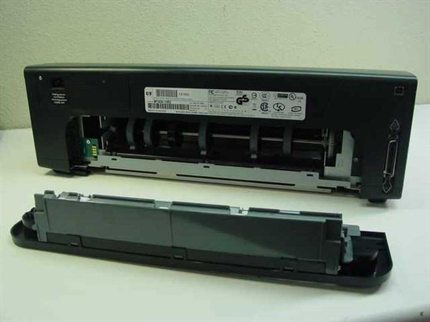 HP DeskJet 9800 rear view with duplexer unit removed, showing internal paper path rollers and rear access opening