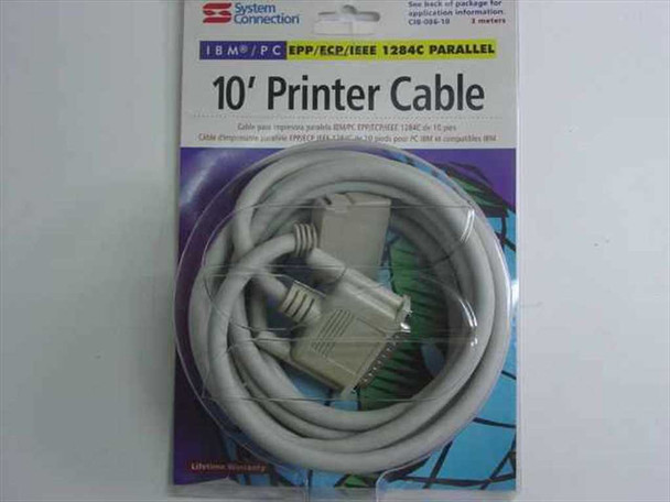 System Connection 1284c Parallel 10' Printer Cable DB25 Male to Mini Centronics 36