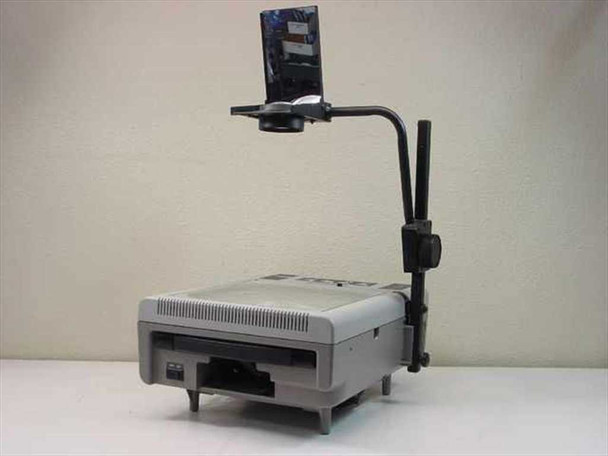 Dukane 653 overhead projector shown with projection arm and head fully extended, rear view