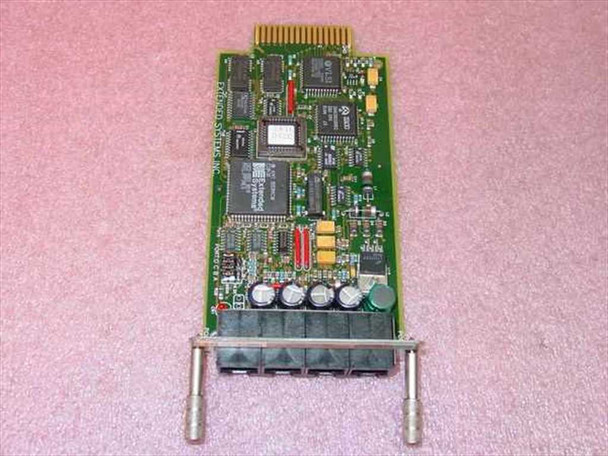 Extended Systems ShareSpool XL-3210 print server card — top/component side showing PCB, main controller IC, and 4-port RJ-45 connector bracket