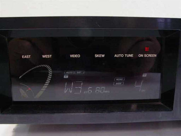 Toshiba TRX-80 front panel display close-up showing East/West, Video, Skew, Auto Tune, and On Screen indicators