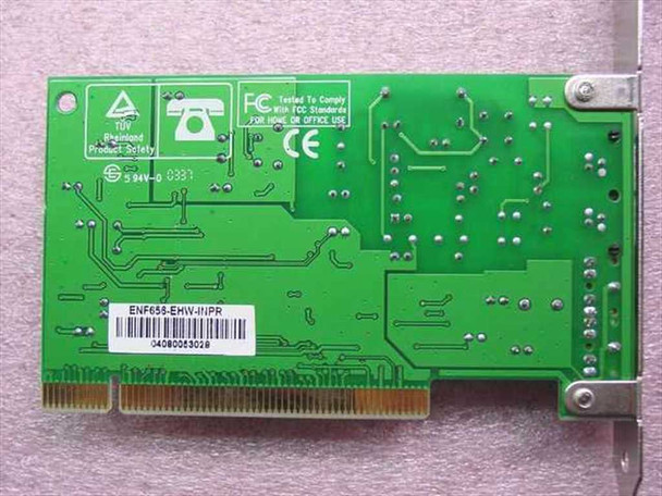 Intel DQ82536EP modem card – PCB back side showing FCC compliance label and ENF655-EMW-IIPR sticker