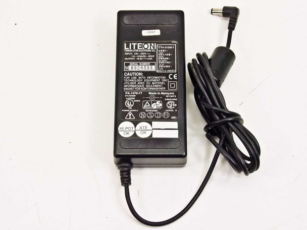 Lite-On PA-1470-1T AC adapter — bottom label view showing input/output specs and certification markings