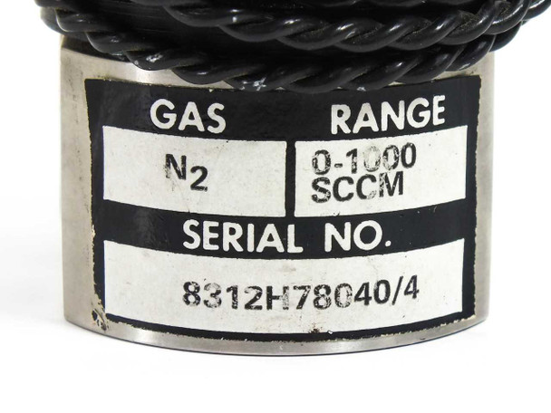 Brooks 5835C valve stainless body label – Gas N2, Range 0–1000 SCCM, Serial No. 8312H78040/4