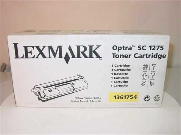 Lexmark 1361754 Yellow Toner Cartridge in original box – front view showing Optra SC 1275 label