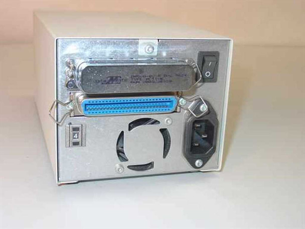 HP C1527A JetStore 5000 – rear panel showing 50-pin SCSI Centronics connector, IEC power inlet, cooling fan, and power switch