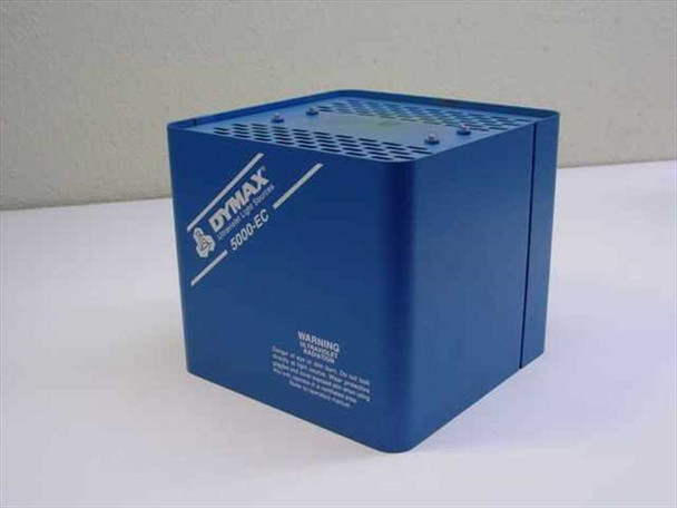 Dymax 5000-EC UV lamp head — right side view showing blue anodized aluminum enclosure with ventilation holes and model label reading 5000-EC