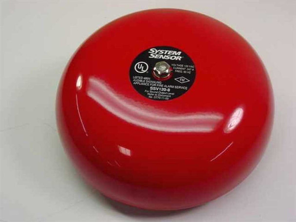 System Sensor SSV120-8 red fire alarm bell — top view showing System Sensor label and UL listing badge