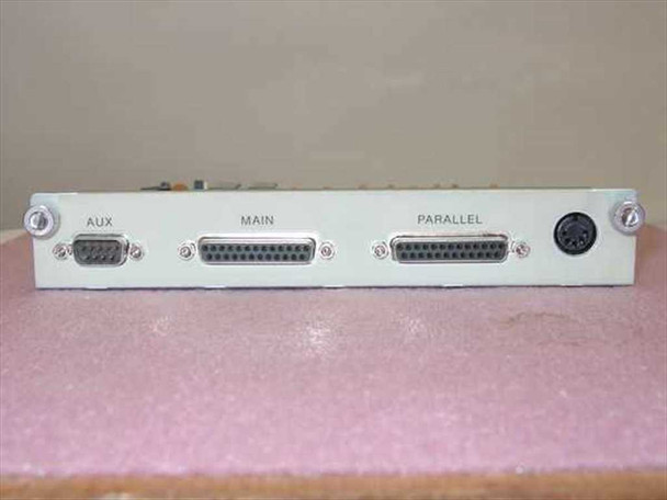Relisys TR175 II Terminal Control Board 736VA7400F – bracket rear view showing AUX DB9, Main DB25, Parallel DB25, and Mini-DIN ports labeled