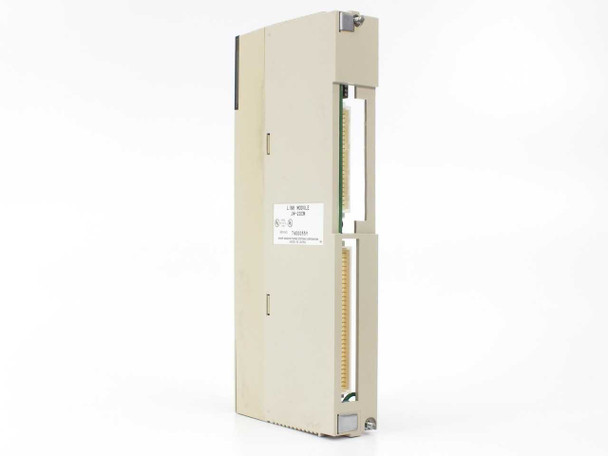 Sharp JW-20CM PLC Network Link Module – angled rear-right view showing backplane connector and label