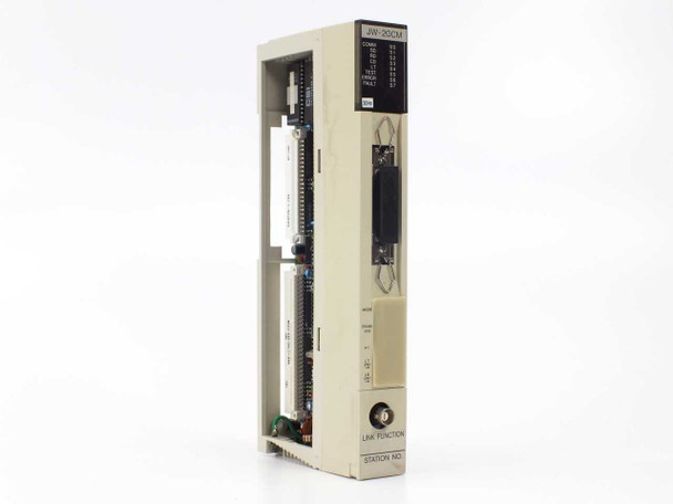 Sharp JW-20CM PLC Network Link Module – angled front-left view showing module housing and label