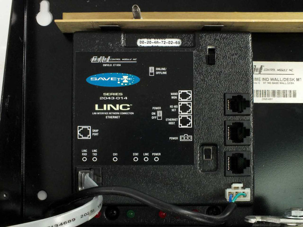 Control Module CMI SaveTime LINC Series 2043-014 Ethernet communication module inside terminal – showing RS-485, Ethernet host, SNMP port, and power connectors
