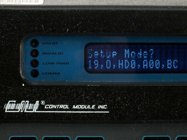 Control Module CMI 2015-T0017 display close-up showing Setup Mode and firmware address 19.0.HD0.A00.BC on VFD screen