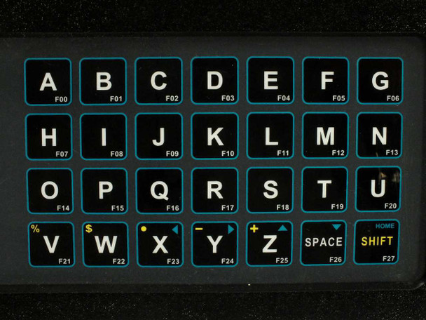 Control Module CMI 2015-T0017 alphanumeric keypad close-up showing A–Z letter keys with F00–F27 function key designations