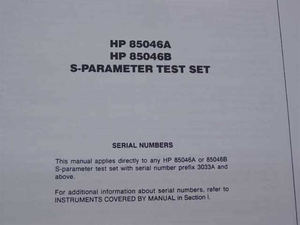 HP 85046-90001 HP 85046A /85046B S-Parameter Test Set Operating a