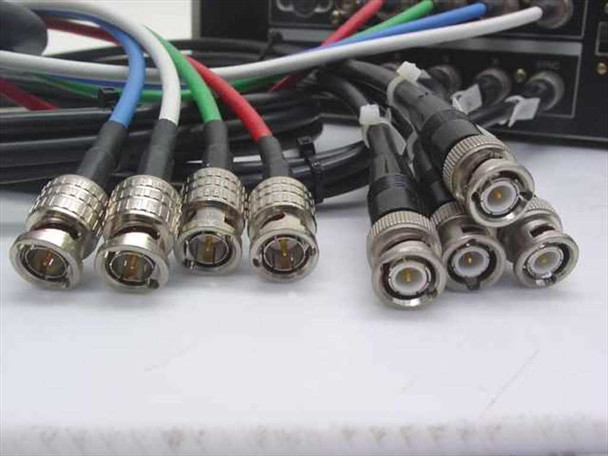 Sony UP-1800MD Mavigraph – close-up of BNC cable bundle showing multiple BNC connectors with color-coded cables (red, green, blue, white)