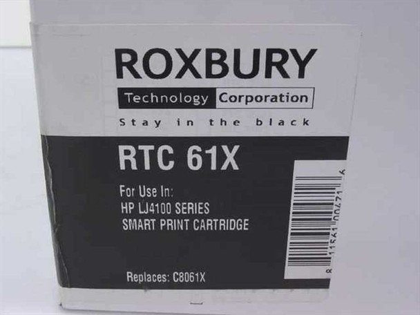 Roxbury RTC 61X box label showing compatibility with HP LJ4100 Series and OEM replacement part number C8061X