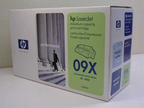 HP C3909X 09X LaserJet maximum capacity print cartridge — front of original retail box showing HP logo and 09X designation for 5Si and 8000 series