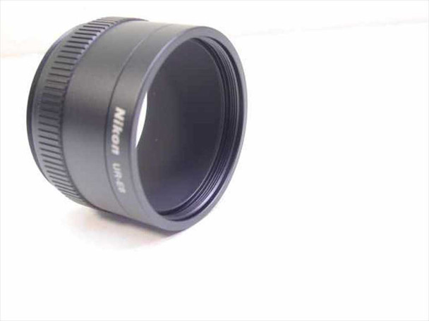 Nikon UR-E8 Lens Adapter – angled three-quarter view showing threaded barrel and knurled ring