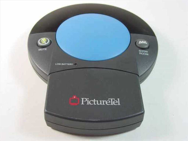 PictureTel LAMB-1 IR remote control front view showing large blue Look at Me button, Mute and Show Room controls, and PictureTel logo