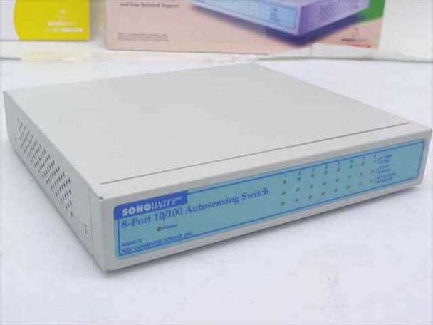 Sohoware NSH810 8-Port 10/100 Autosensing Switch — front and top view showing Sohoware branding and port indicators