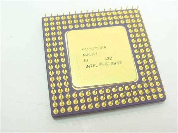 Intel A80486SX-33 SX797 CPU – bottom view showing gold PGA pins and Malaysia manufacture marking