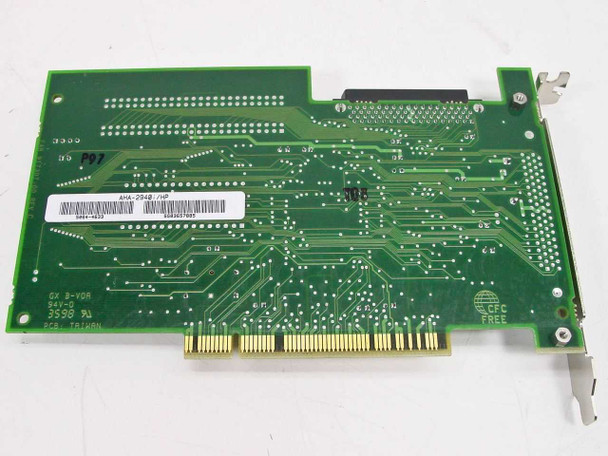 Adaptec AHA-2940i/HP SCSI PCI controller card — solder side showing PCB traces, label reading AHA-2940B/HP, and PCI edge connector
