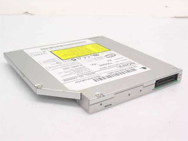 Sony CRX820E slim laptop combo drive — opposite top/rear angle showing IDE slimline connector and yellow rating sticker