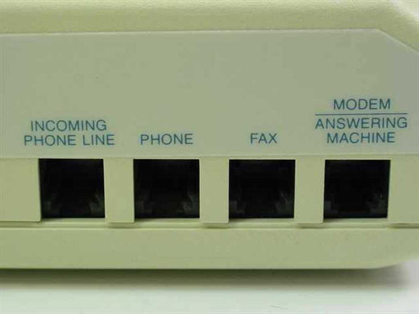 Duofone AFX-200 rear panel close-up showing four labeled RJ-11 ports: Incoming Phone Line, Phone, Fax, and Modem/Answering Machine