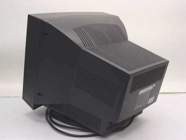 ViewSonic M70B 17-inch CRT monitor – rear view showing ventilation grilles, rating label, and attached cable routing on swivel base