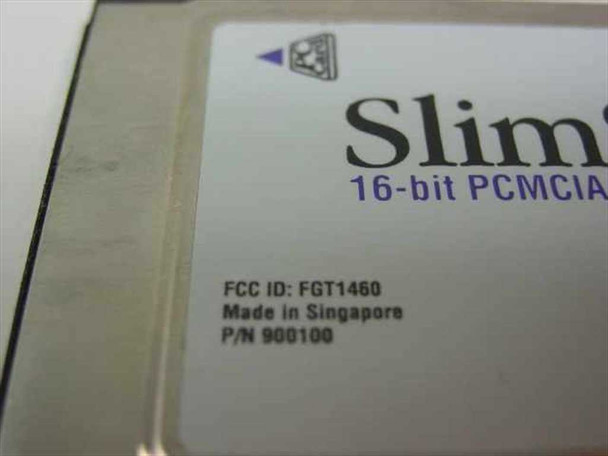 Adaptec SlimSCSI 900100 — close-up of label showing FCC ID FGT1460, Made in Singapore, and P/N 900100