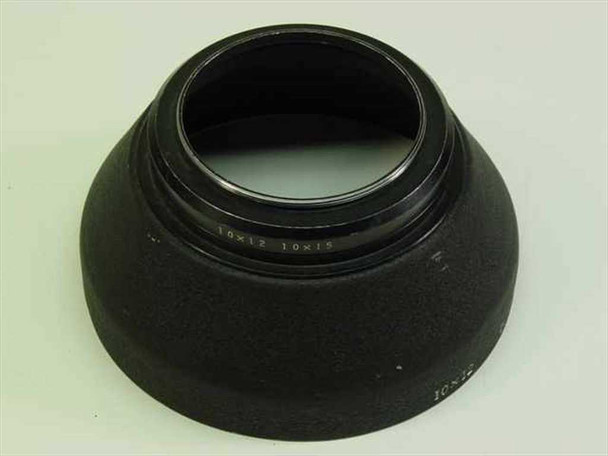 P. Angenieux 10x12 10x15 rubber lens hood — angled three-quarter view showing flared body and mount ring with markings