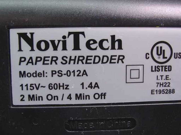 Novi Tech PS-012A Paper Shredder 115 VAC 1.4 amp