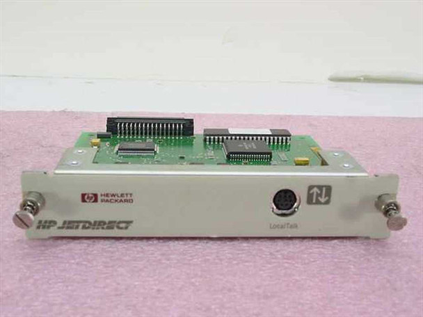HP JetDirect J2341-60129 LocalTalk print server card — front panel view showing HP Hewlett-Packard branding, LocalTalk Mini-DIN port, and edge connector