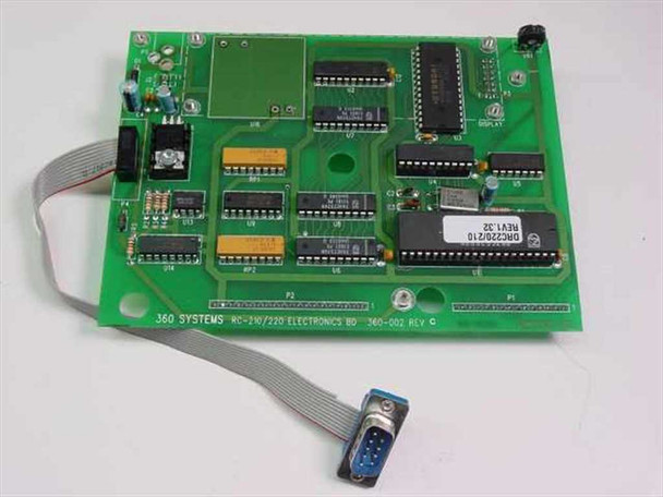 360 Systems RC-210/220 Electronics Board 360-002 Rev C — component side showing ICs, logic chips, GRC220/219 Rev 1.32 module, and DB9 ribbon cable connector